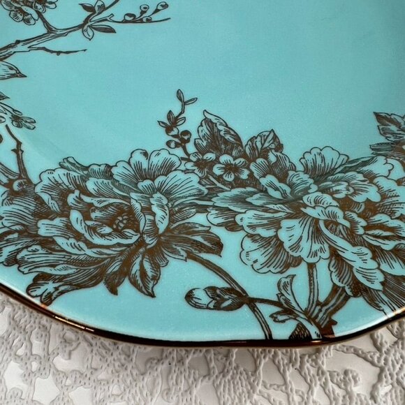 222 Fifth Adelaide Turquoise Gold Serving Charger Platter Scalloped Edge 10.75" - Picture 6 of 7